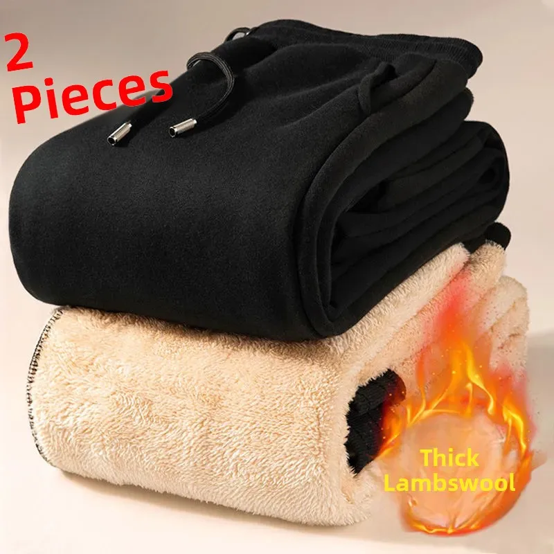 

Men's plus Size Cotton Pants Winter Thiened Fce Lined Sports Trousers Warm Cold Proof Long Pants Loose Fit Printed Casual