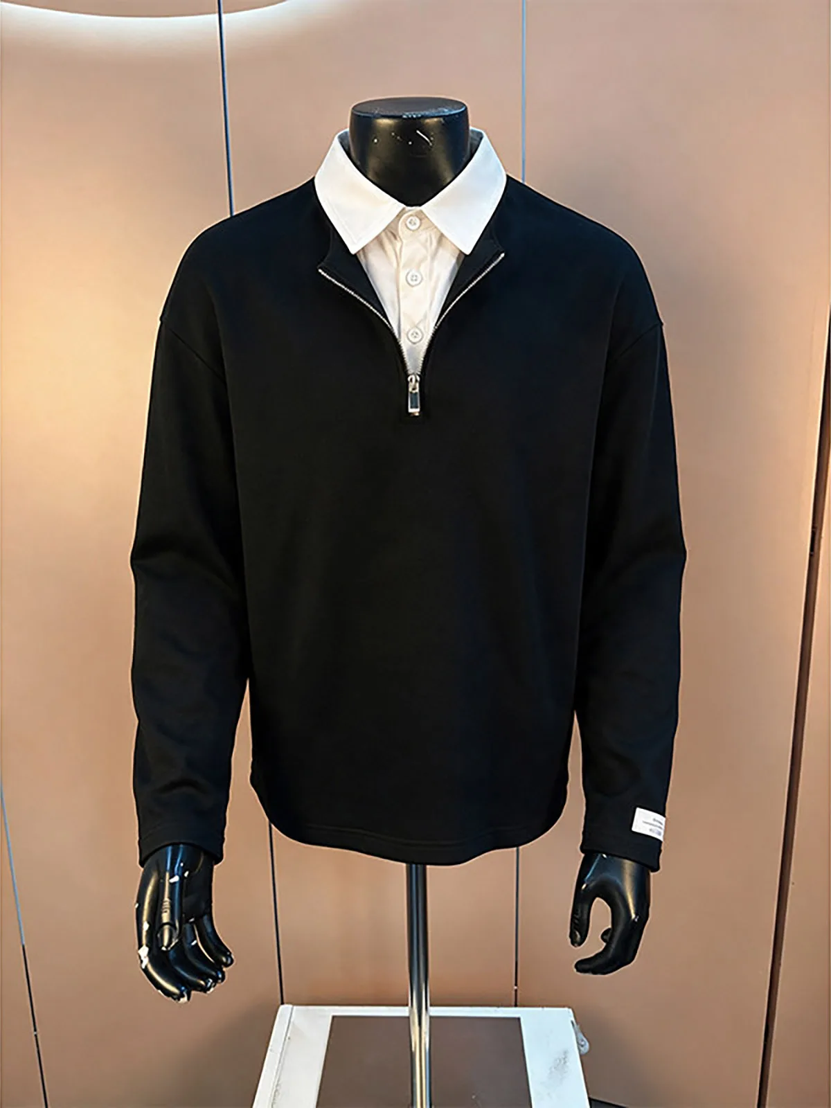 Loose Fit Zippered Hoodie Sweatshirt for Men Casual Long Sleeve  Neck Splice Design Autumn Fashion Teenager Style T-Shirt