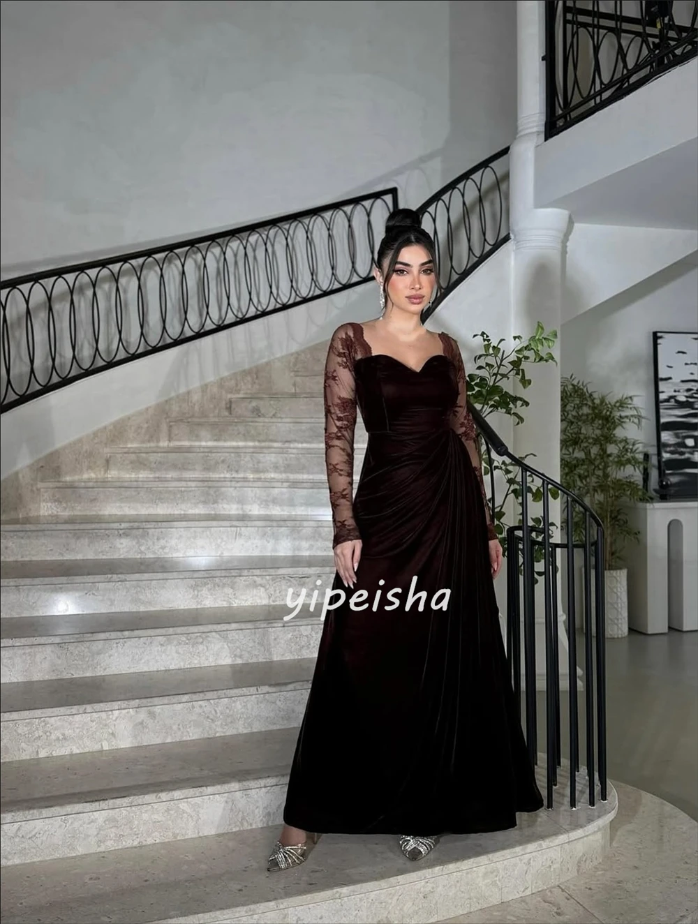 Robes longues en dentelle froncée, Style moderne personnalisé, plis froncés, droites, col carré, robes d'occasion sur mesure, tailles disponibles, Sexy