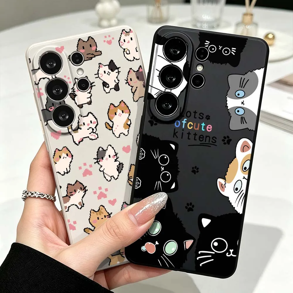 Simple Cute Kittens Pattern Cover For Samsung Galaxy S26 S25 S24 S23 S22 S21 S20 Ultra Plus FE Soft Liquid Phone Case