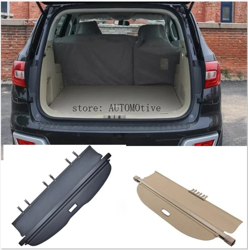 Car Rear Trunk Security Shield Shade Cargo Cover  for Ford Everest 5/7 2015 2016 2017  2018 2019 2020 Seats (Black beige)