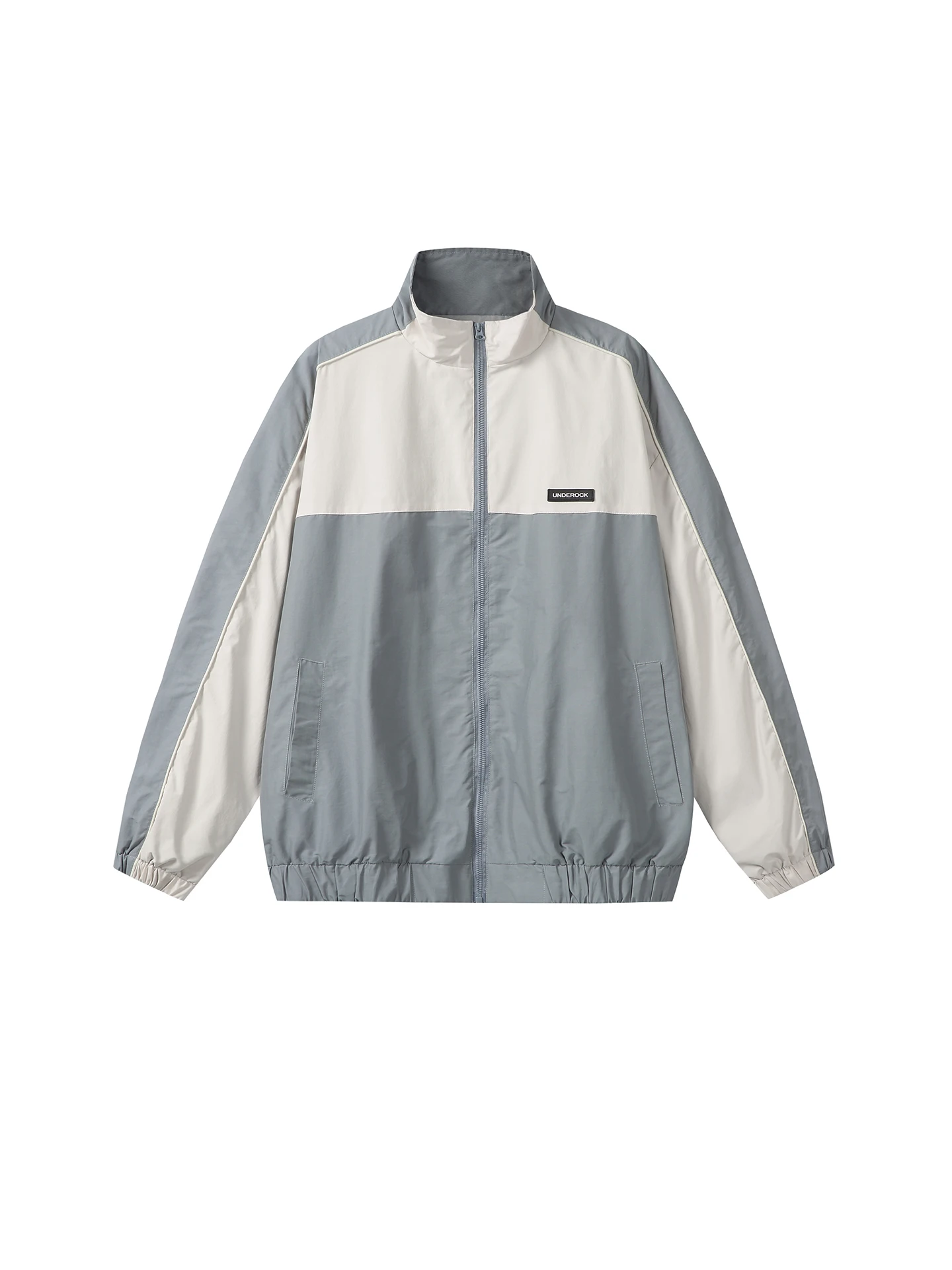 

American Retro Color Blo Patchwork Stand Collar Jaet Men's Casual Sports Outerwear Spring Season Youth Faion Cotton Blend