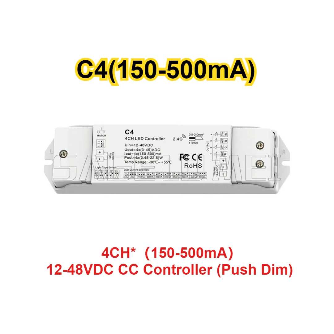 SKYDANCE C4 Push Dim Dimmer LED Controller 4CH*(150-500mA) (350-1200mA) For single color dual color and RGB/RGBW remote control