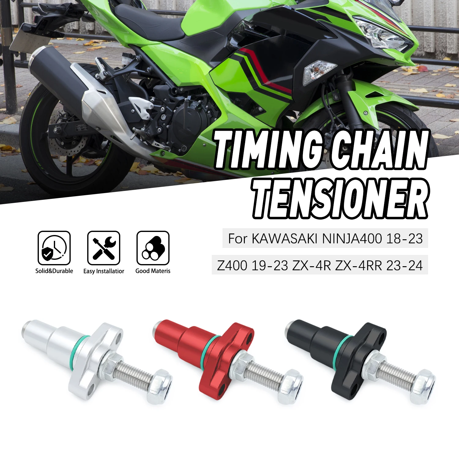 

Motorcycle Black Manual Cam Timing Chain Tensioner Aluminum For KAWASAKI NINJA400 2018-2023 Z400 2019-2023 ZX-4R ZX4RR 2023-2024