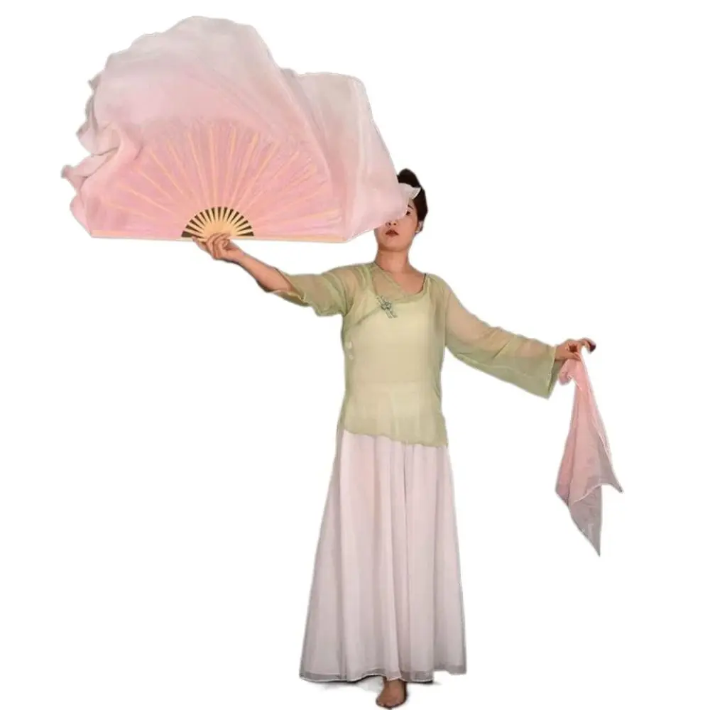 Ventaglio di danza del ventre corto cinese di bambù da 31 cm Imitazione lunga 10 cm Mezzo cerchio di velo di seta Paia Ventagli di bambù di danza Yangko