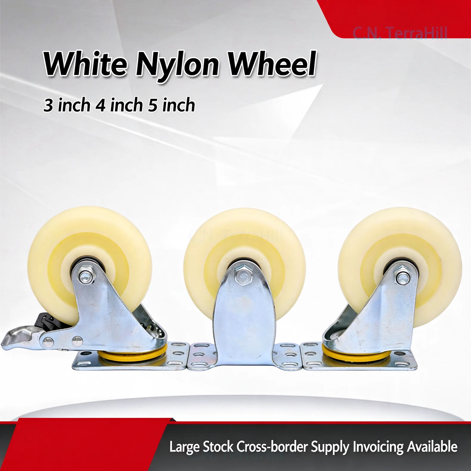 Heavy Duty White Nylon Caster Wheels 3 4 5 Inch Solid Swivel Plate Casters for Industrial Flatbed Hand Trucks