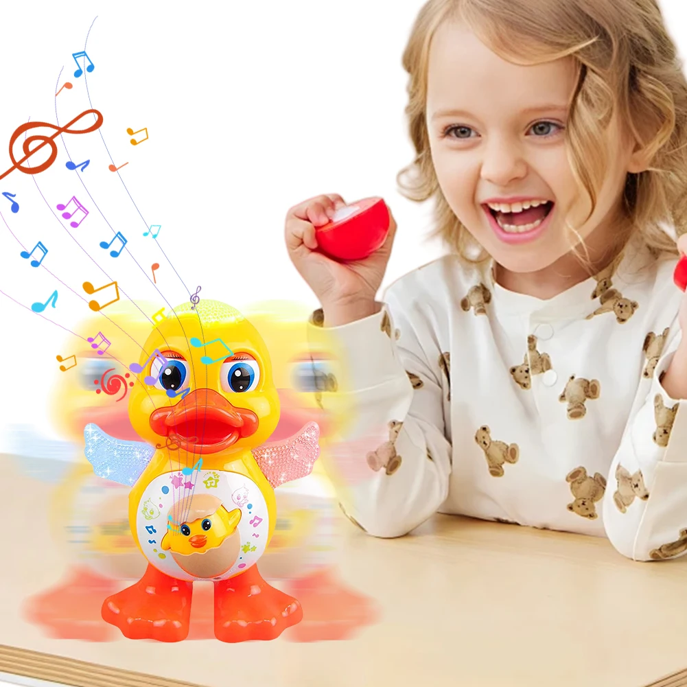 Pato de baile eléctrico LED con luces musicales, funciona con pilas, juguetes de pato de dibujos animados para cantar y bailar, regalos de cumpleaños para niños y niñas