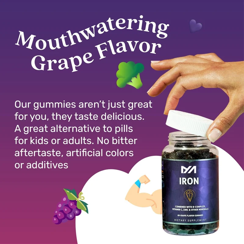 Iron Gummies - a variety of vitamins containing iron, vitamins, and zinc - grape flavored, vegetarian supplements