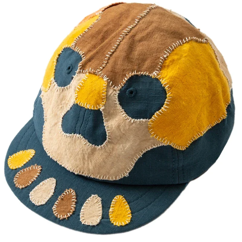 Luckysarterius Persimmon Dyed Handmade Sticker Embroidered Short Brim Duck Tongue Hat Cartoon Skeleton Baseball Caps for Men