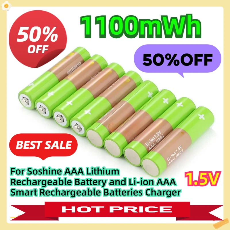 

For Soshine AAA 1100mWh Lithium Rechargeable Battery 1.5V 1100mWh and Li-ion AAA Smart Rechargeable Batteries Charger
