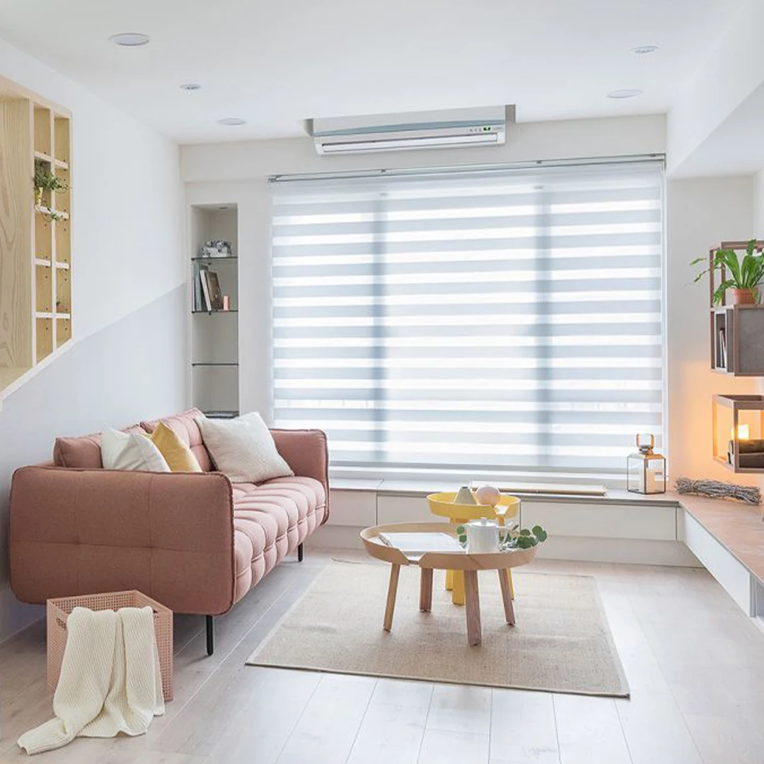 Remote control zebra blinds! Switch between sheer and blackout instantly. No cords, safe for kids. Perfect for any room. Get you
