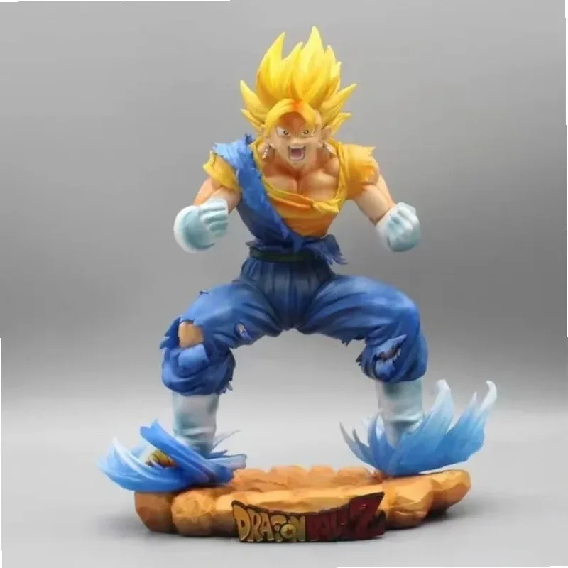 Super Saiyan Vegito GK Aura Blue Yellow Black Hair Squatting Pose Anime Figure Collectible Boxed Model Statue