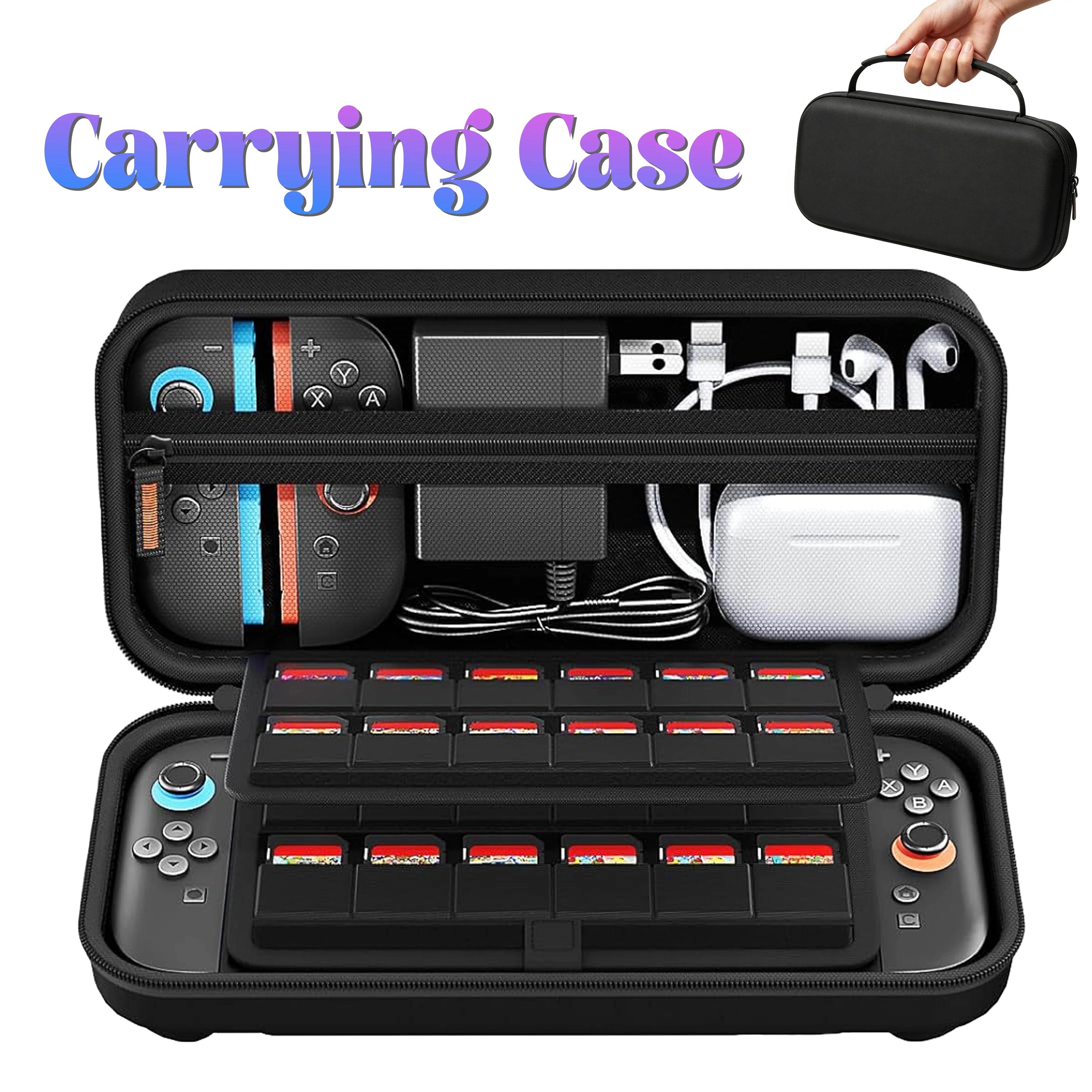 Protective Hard Shell Travel Carrying Case for Nintendo Switch 2, Storage Bag with 24 Game Card Slots for Console & Accessories