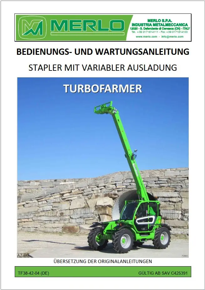 

Модульная система обслуживания AutoDVD Merlo Turbofarmer TF30.9 до TF65.9 и схема 2024.