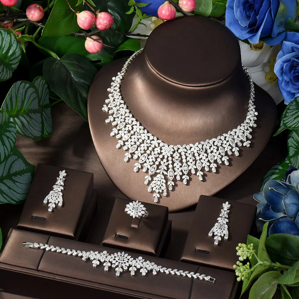 

HIBRIDE Fancy 4pcs Women Bridal Necklace Earring Set Dubai Big Weeding Jewelry Set Party Accessories Bijoux Femme N-1127