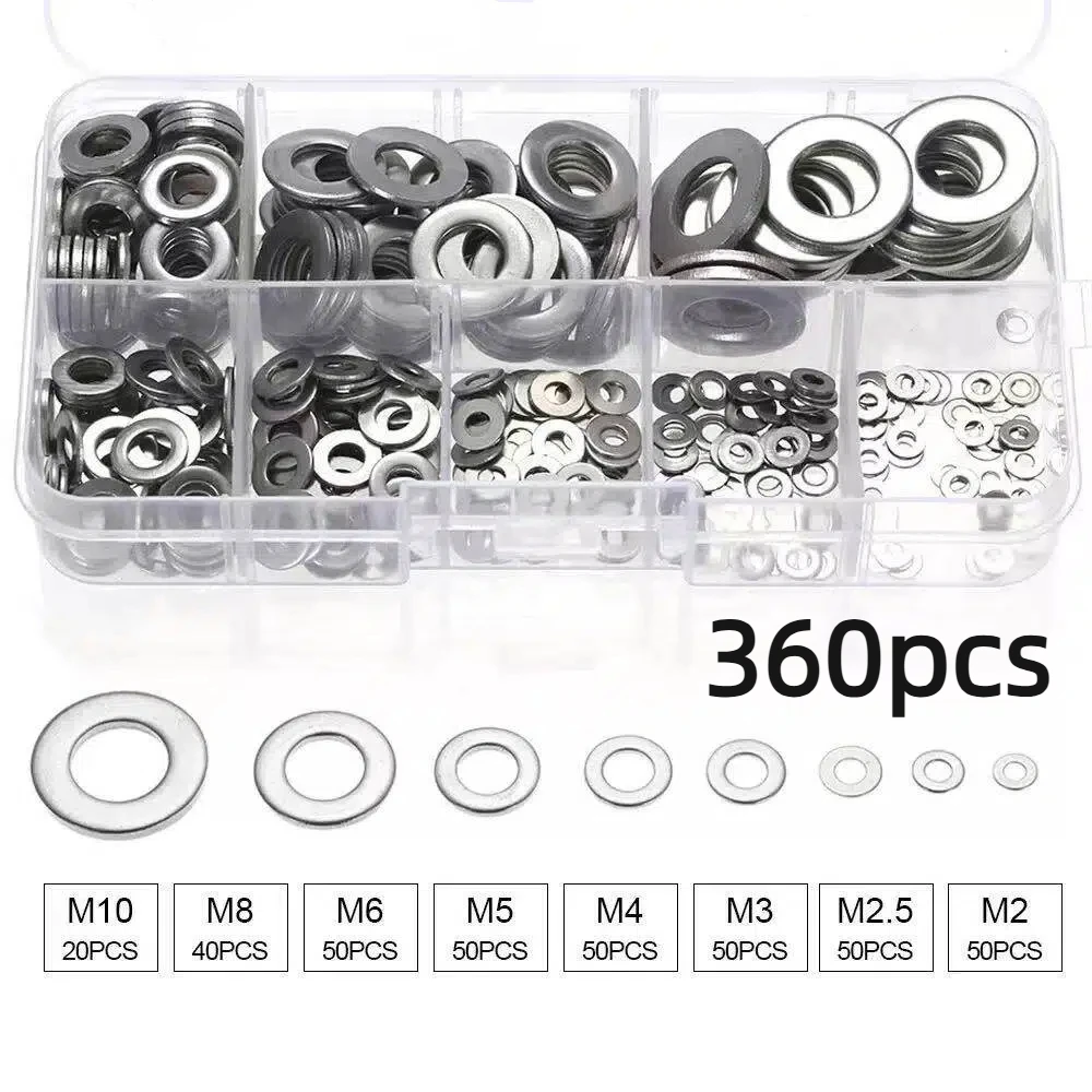 360/580pcs 304 Stainless Steel Flat Washers Set, Perfect For Home Decor, Factory Repair, Kitchens, Shops & More
