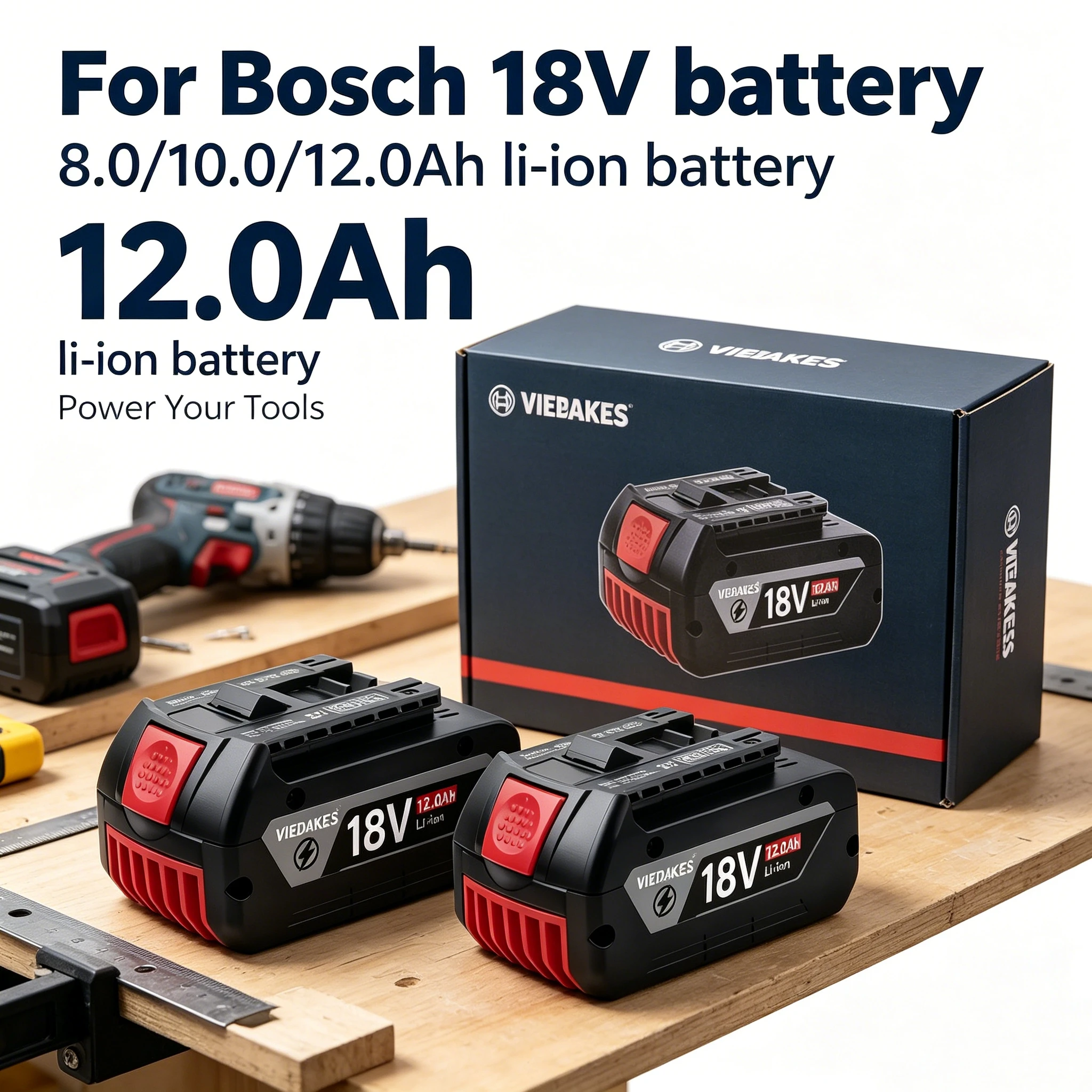 

Rechargeable 18V 8/10/12Ah lithium-ion battery for Bosch BAT609 BAT609G BAT618 BAT618G BAT614 for electric drill with charger