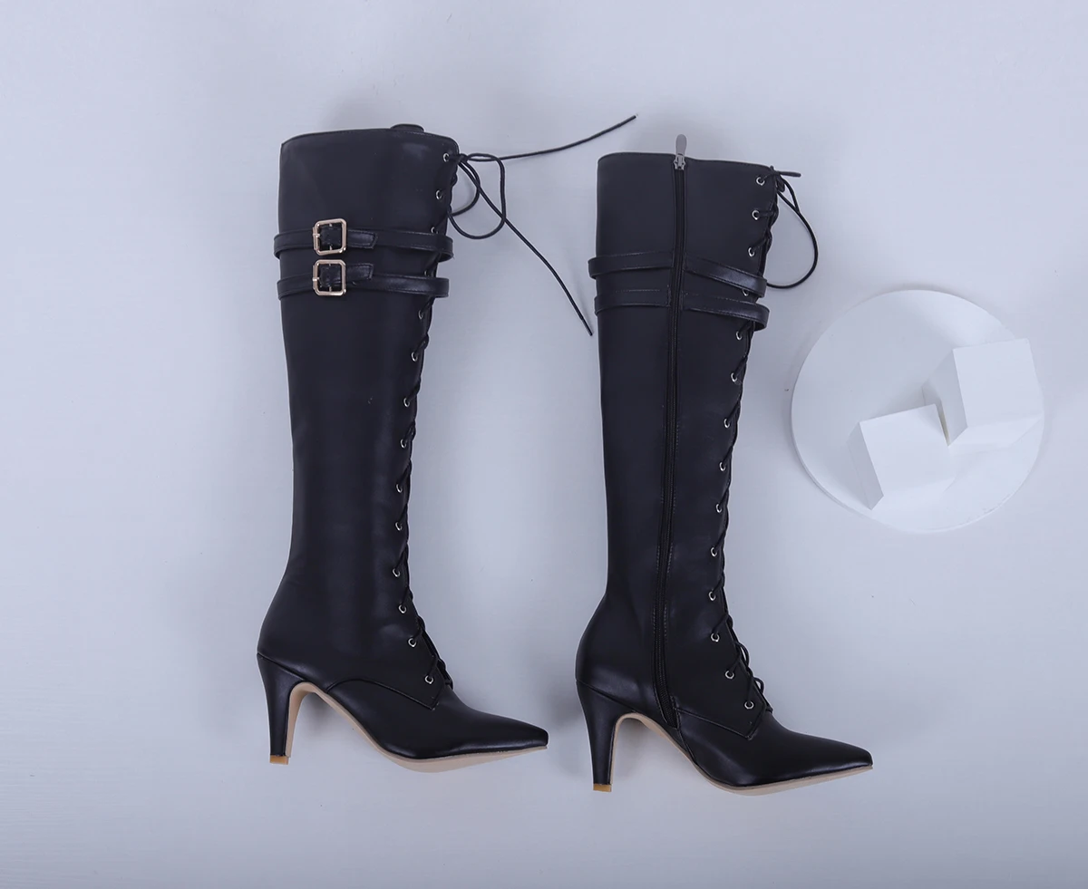 Mittellange Stiefel für Damen, 2026 Frühling und Herbst Neue Schnürstiefel, Damen Spitze Stiletto High Heels, Designer Luxus Übergrößen Größe 47, Direktverkauf vom Hersteller – Detail 25