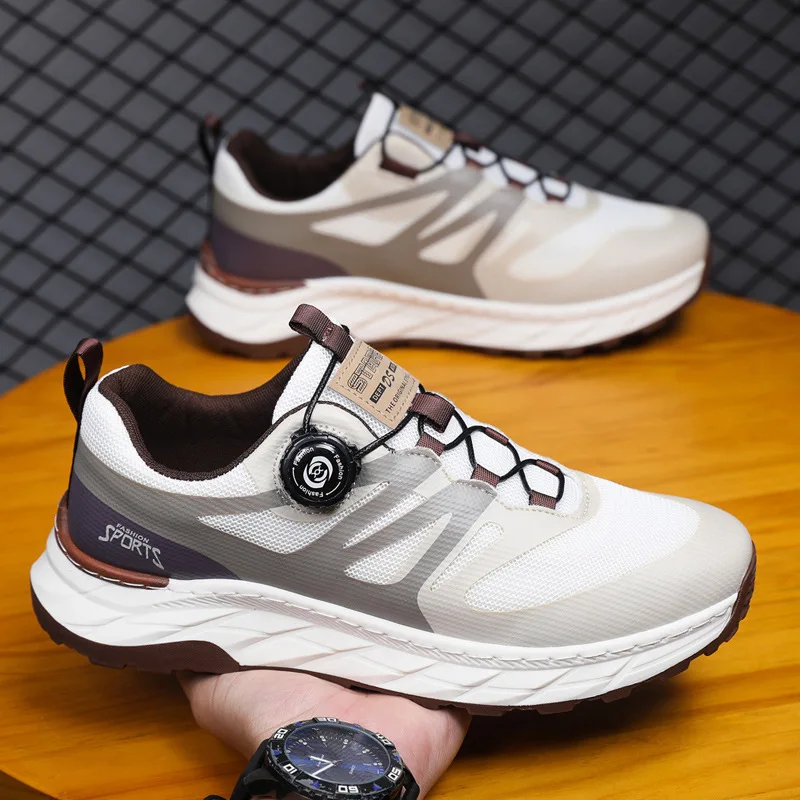 

Мужские кроссовки с вращающейся застежкой, дышащие, для бега на открытом воздухе, с сетчатой мягкой подошвой, модные вулканизированные туфли, нескользящие, дизайнерские мужские туфли