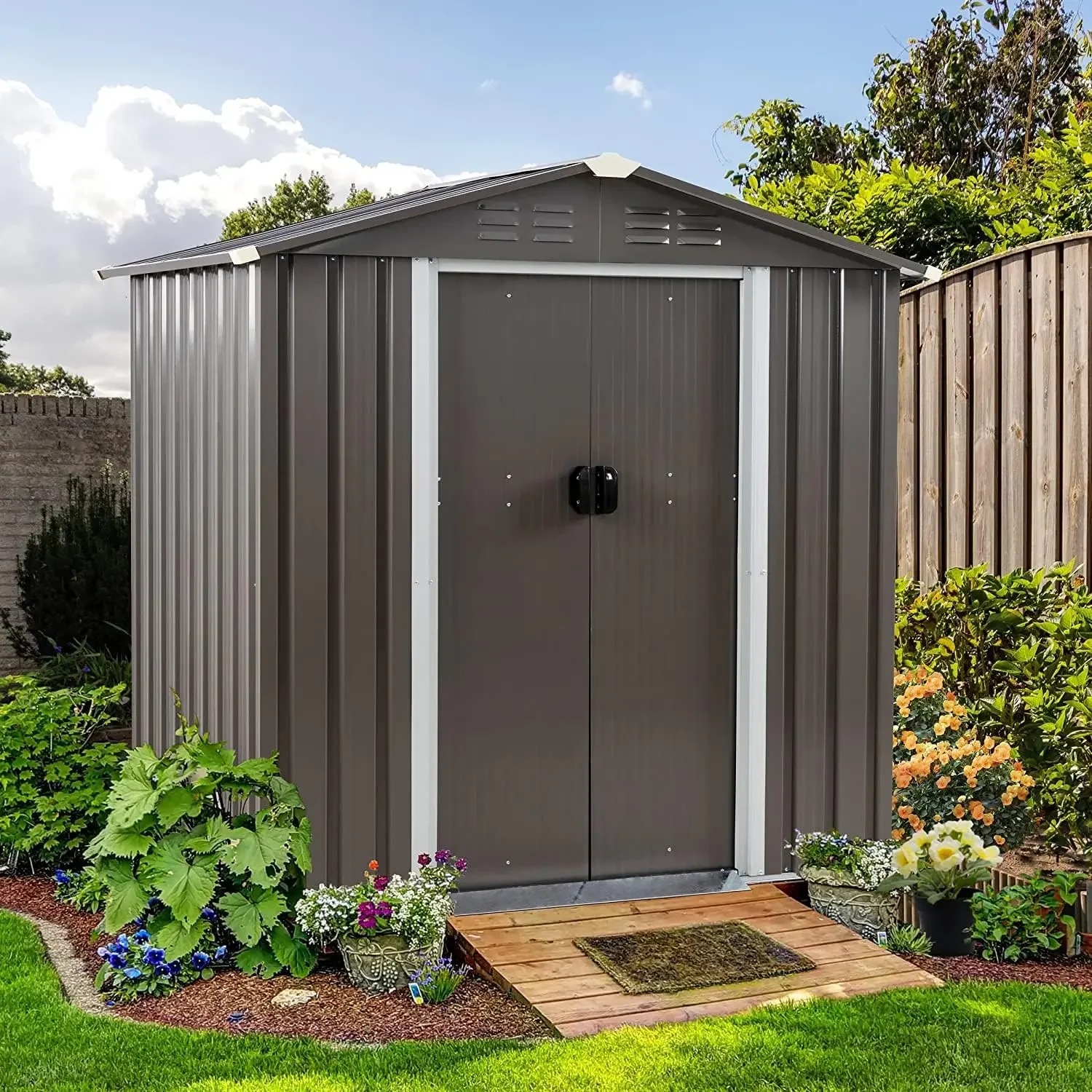 

6X4 FT Outdoor Storage Shed,Waterproof Metal Garden Sheds with Lockable Double Door,Weather Resistant Steel Tool Storage House