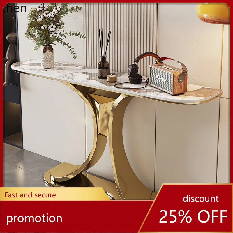 

CZ Stainless Steel Rock Slab Entryway Table Wall-Mounted Entryway Cabinet Hallway Console Modern Art Entryway Table