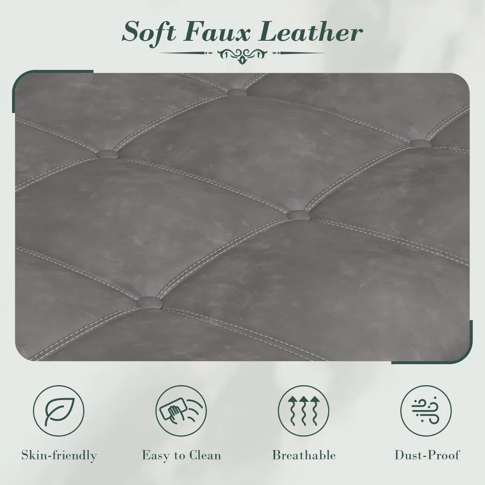 Banco otomano estofado de armazenamento com botões e muito espaço oculto, assento de janela de couro sintético