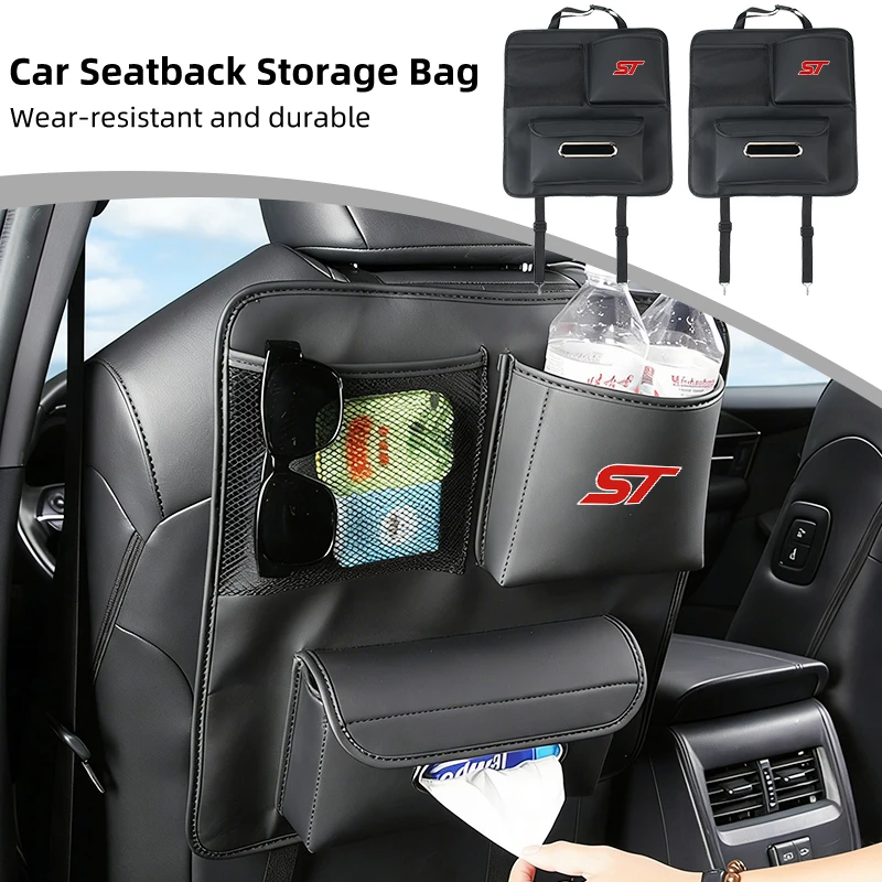Car Seatback Sorage Bag Leather Hanging Pouch Trunk Organizer For Ford ST Line Racing RS S Kuga Fiesta Fusion Mondeo Edge Focus