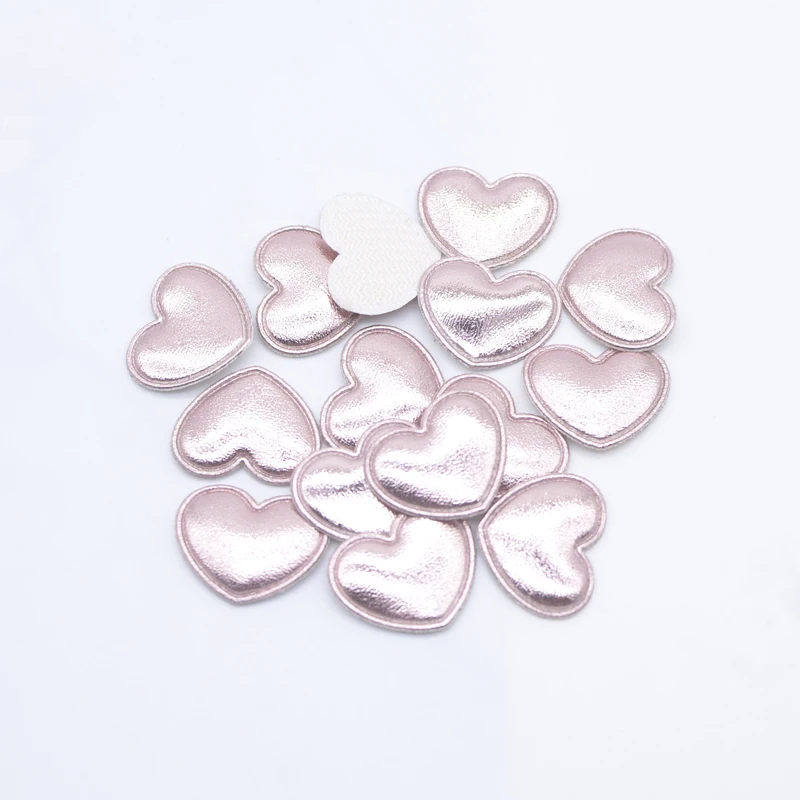 100Pcs 22*18mm Padded PU Leather Heart Appliques for DIY Headdress Hair Clips Bow Decor Clothes Hat Sewing Patches Accessories