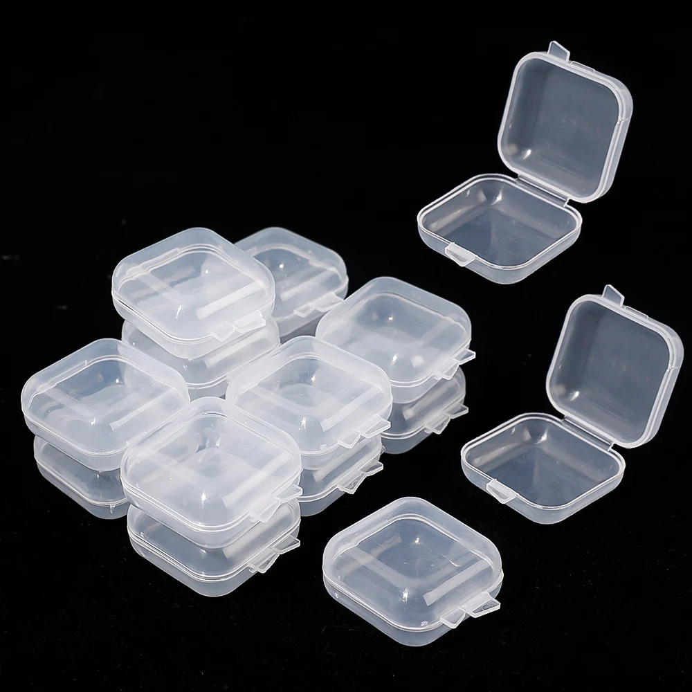 Cajas pequeñas cuadradas de plástico transparente para joyería, contenedor de acabado, caja de almacenamiento para pendientes, 5-50 piezas