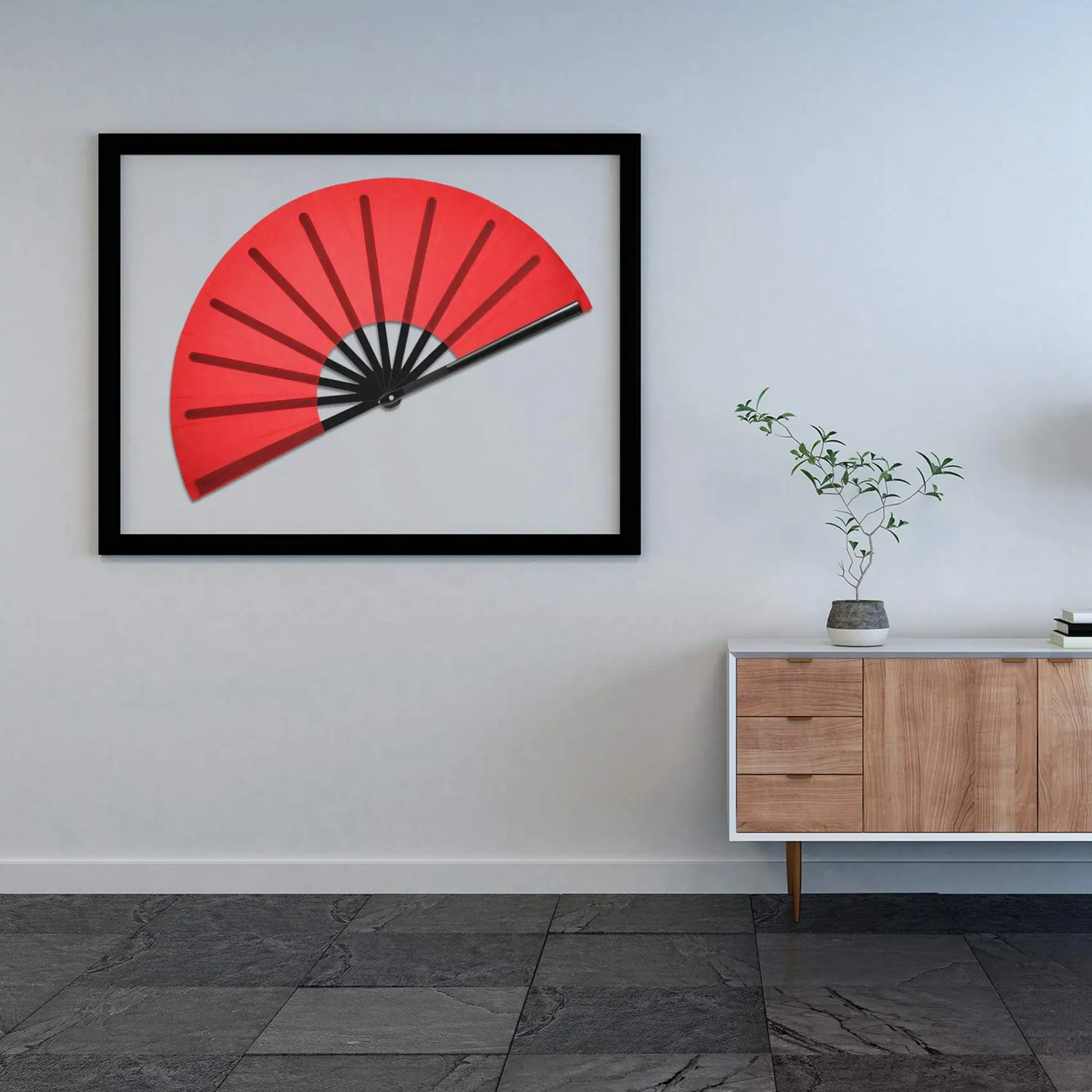 AT29-6 Pieces Large Folding Fan Nylon Cloth Handheld Folding Fan Chinese Kung Fu Tai Chi Fan Decoration Fold Hand Fan (Red)