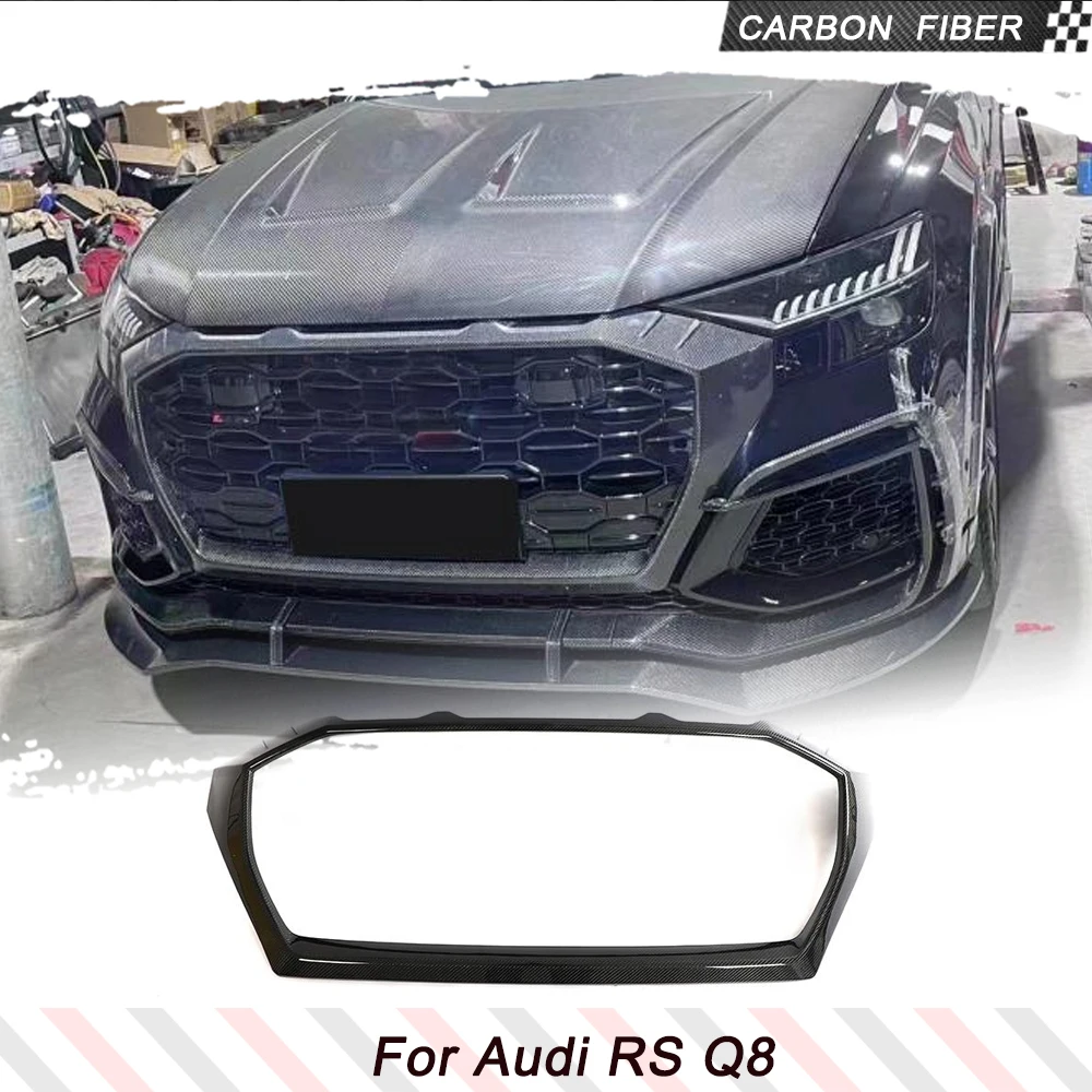 Real Carbon Front Grille Frame Outline Cover Trim Fit For Audi RS Q8 2020-2023 Racing Grille Grill Frame Cover