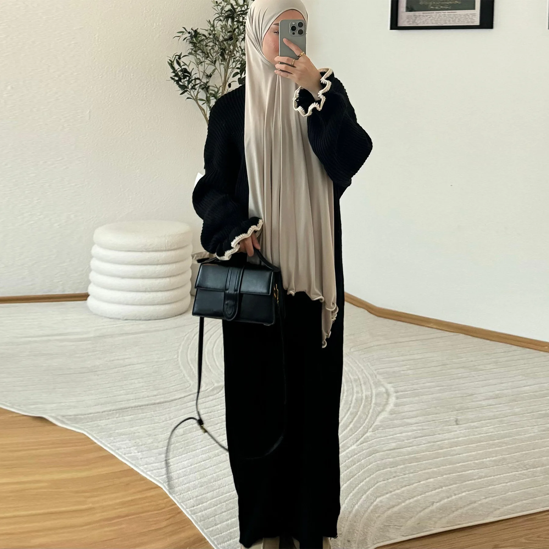 Dubai Middle East Autumn Winter Knitted Long Dress Modest Muslim Women Sweater Dresses Turkey Kaftan Ramadan Abaya Caftan Robe