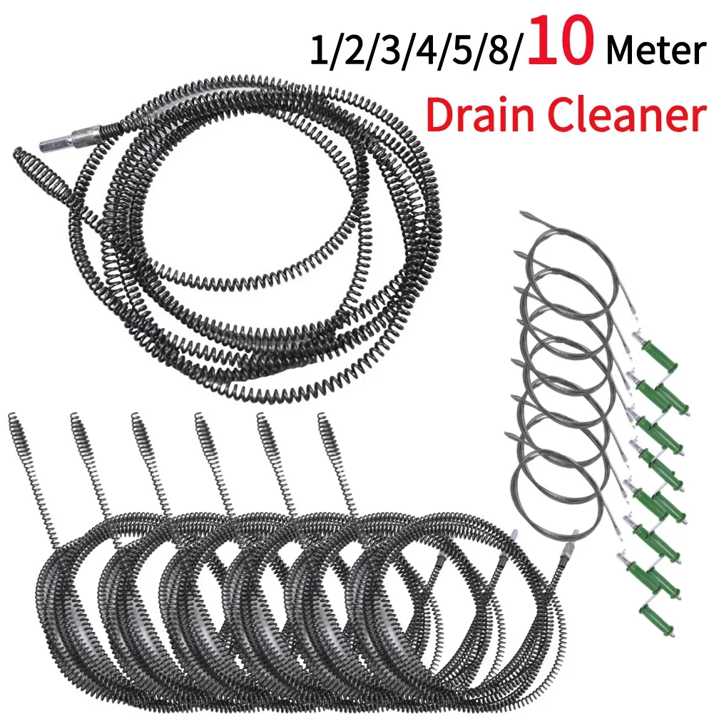 

1/2/3/4/5/8/10 Meter Drain Cleaner 10mm Dia Pipe Shaped Head Pipe Unclogger Sewer Sink Basin Clogged Remover Cleaning Tool