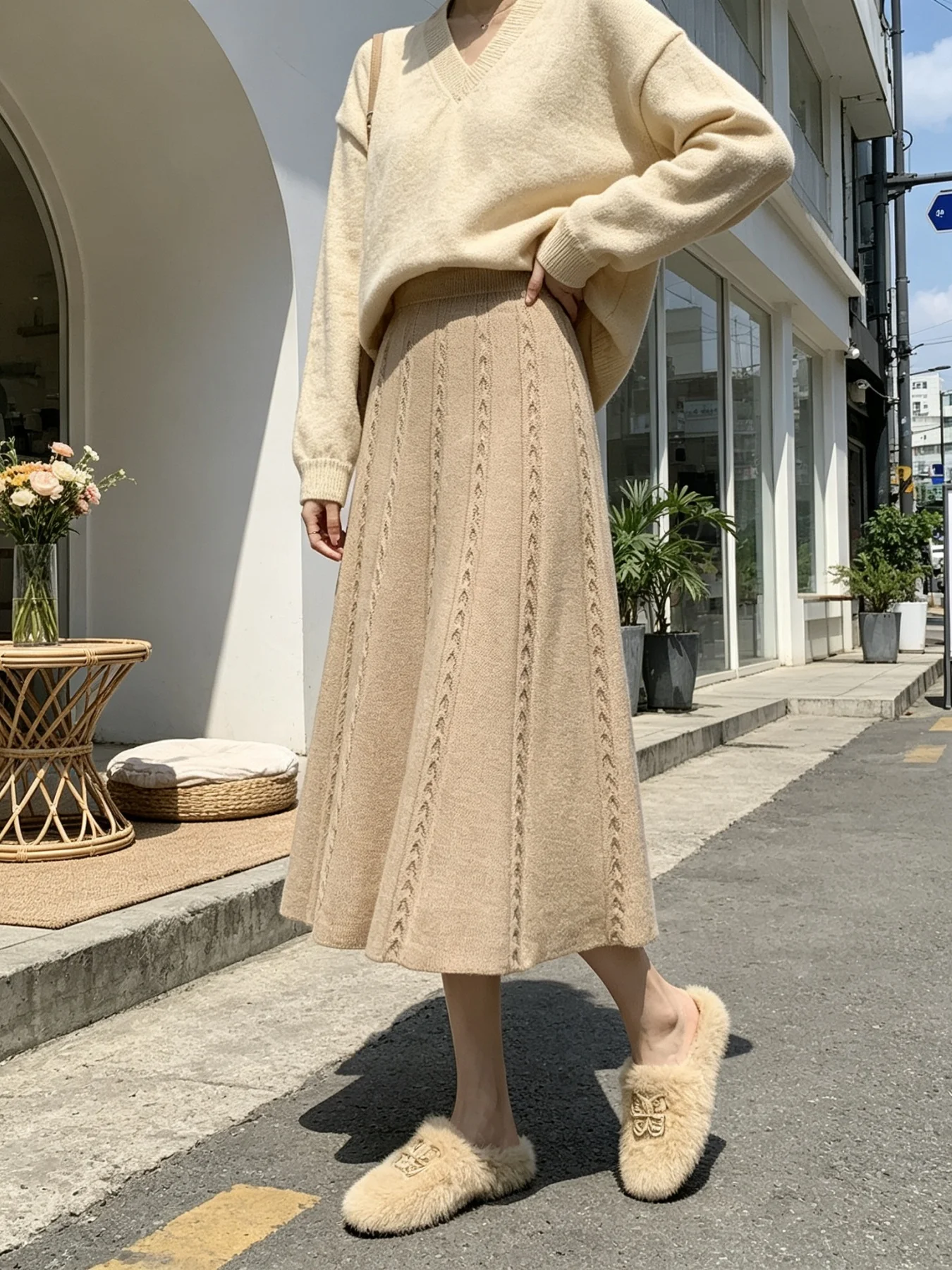 High Waist A-Line Midi Skirt Women's Spring Autumn 2026 New Style Vintage Pleated Half Body Slimming Skirts for Ladies