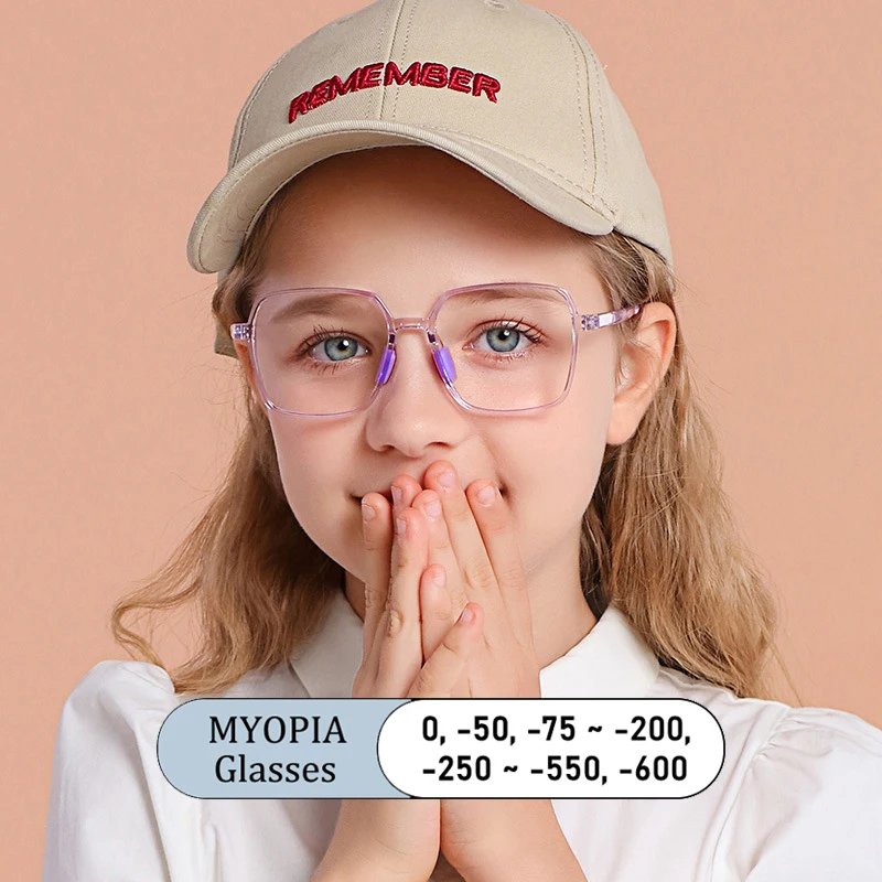 

Brand Design Boy Square Large Frame Anti Blue Light Prescription Myopia Glasses Girls Photochromic Astigmatism Children Eyewear