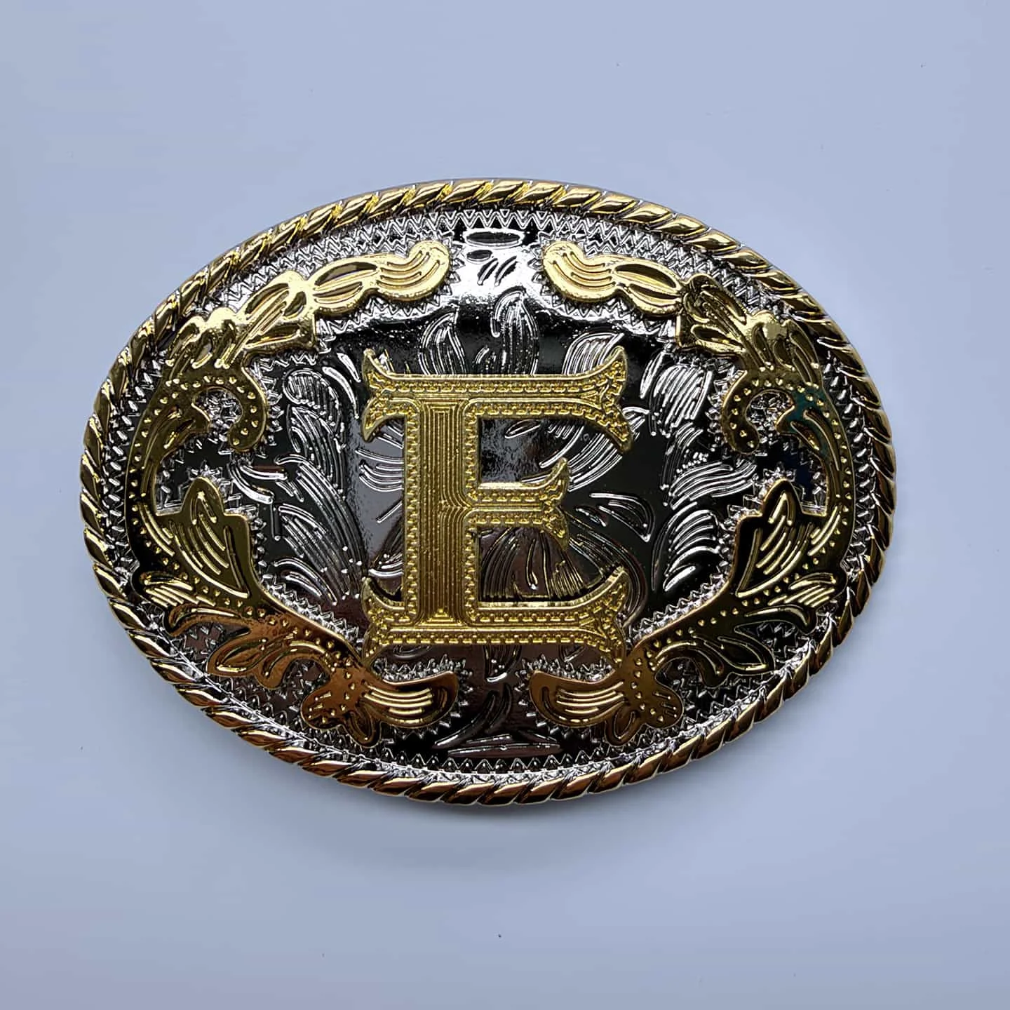 Bright Silver With Gold Initial Letter A-Z Cowboy Cowgirl Oval Western Belt Buckle Hebilla BUCKLE-LE030