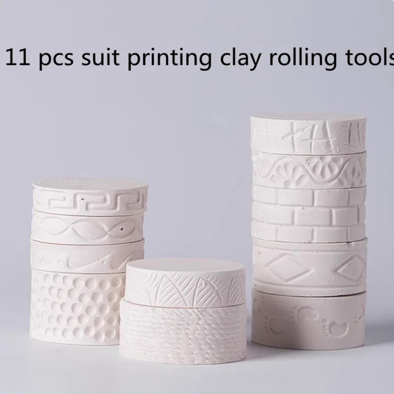 11 Pcs Suit Plaster Pottery Mold DIY Printing Clay Roll Clay Embossing Texture Handmade Ceramic Craft Pottery Making Tools