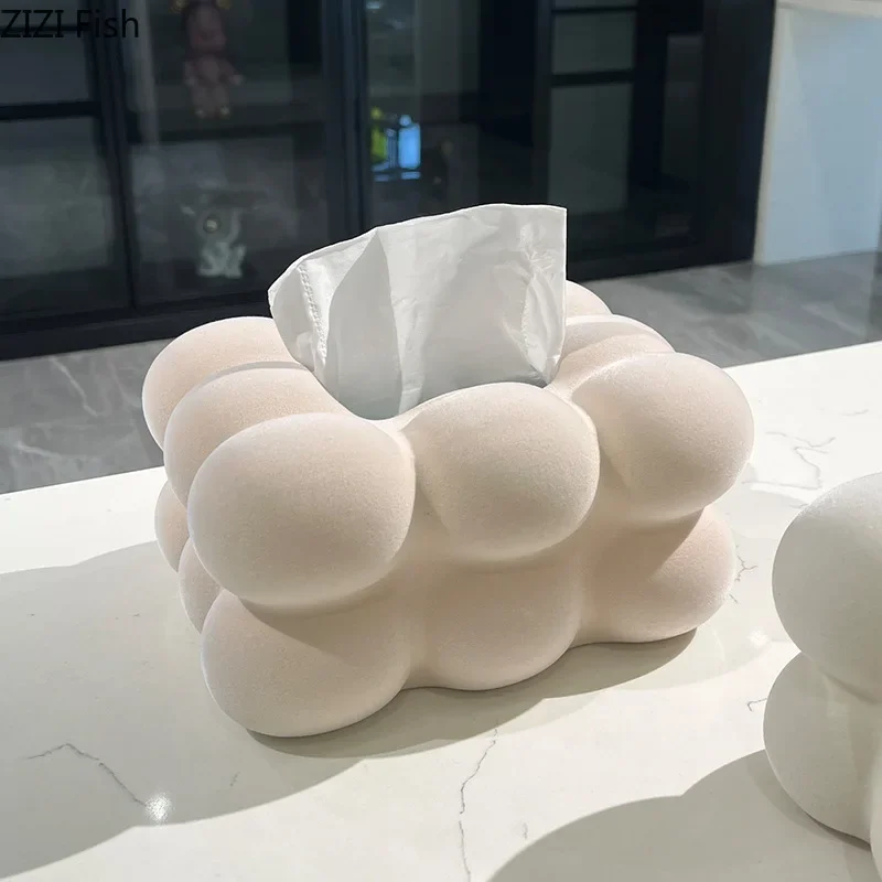 

Creative Flocked Cloud Ceramic Tissue Box Desk Decoration White Cloud Shape Porcelain Tissue Box Bedside Table Paper Towel Case