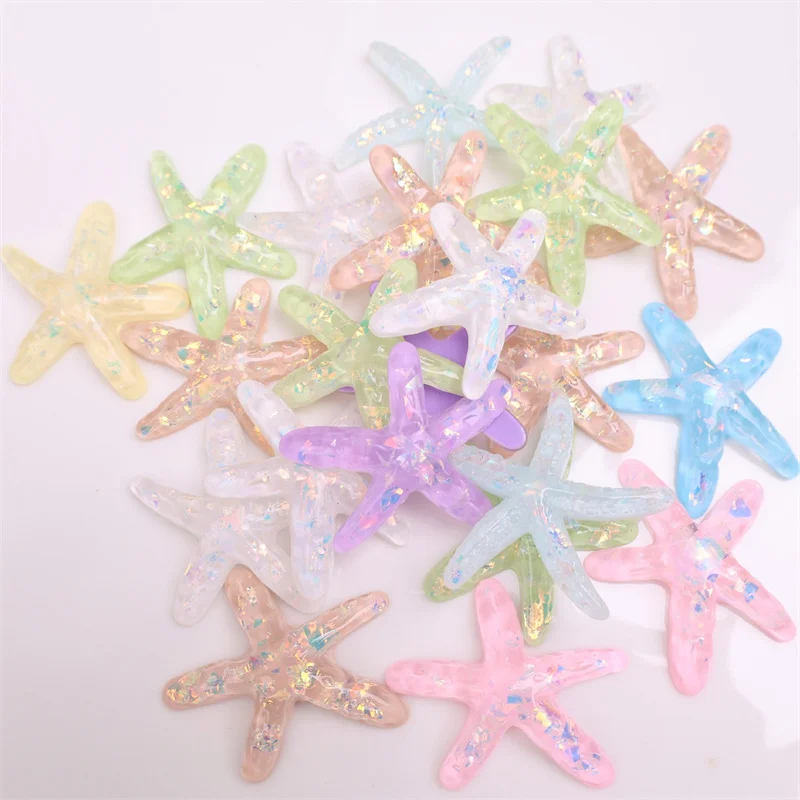 

50pcs/lot color pattern print cartoon Starfish stars shape resin cabochon beads without hole diy jewelry garment hair accessory