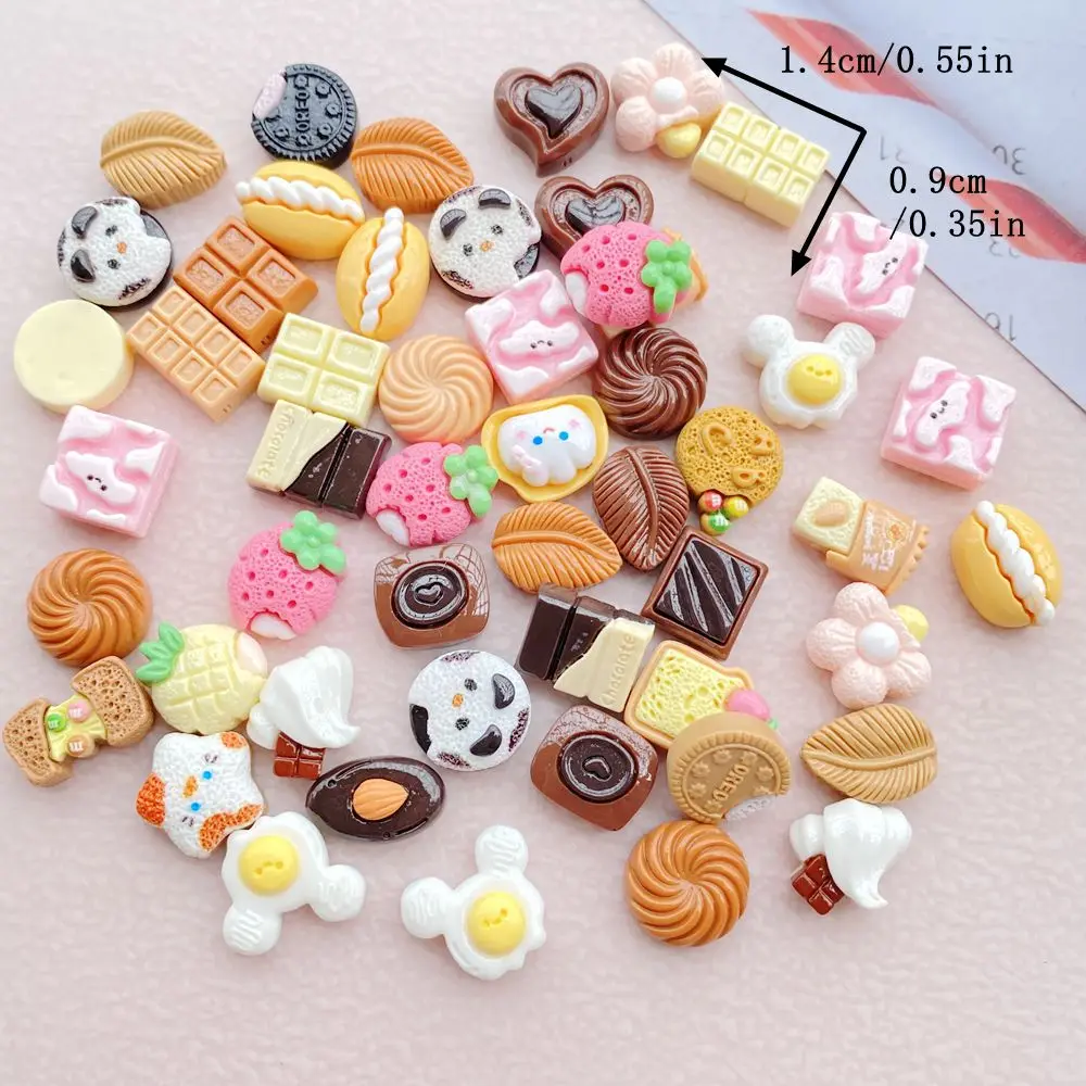 30Pcs New Resin Mini Cartoon Chocolate Biscuit Series Food Flat Back Manicure Parts Embellishments For Hair Bows Accessories