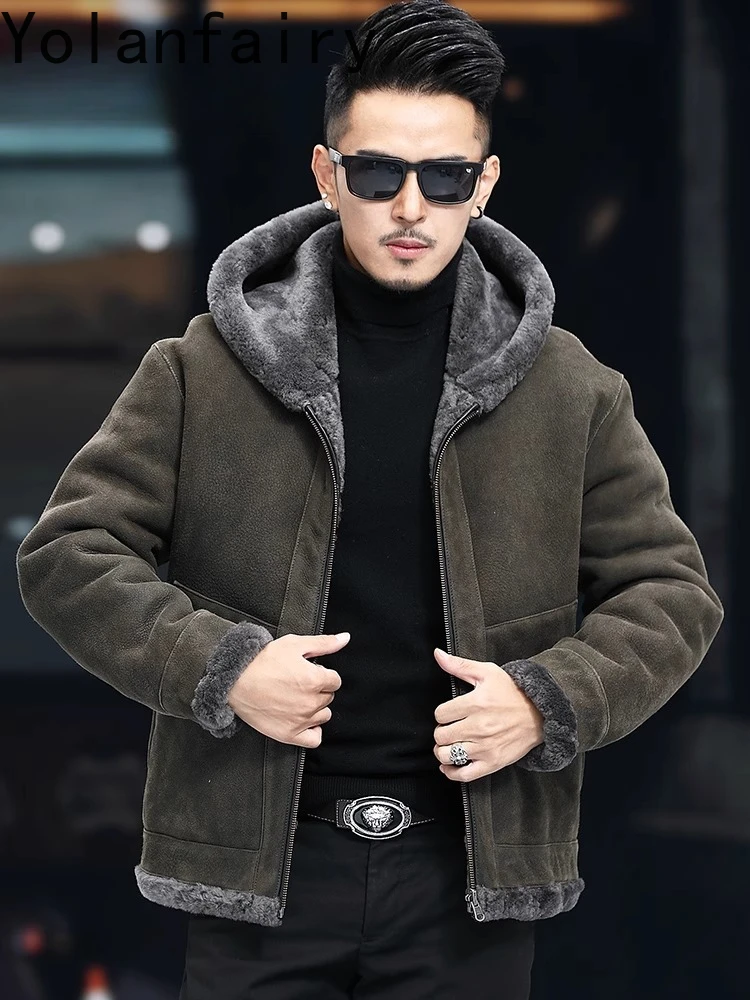 YOLANFAIRY High-end Natural Fur Coat Man Reversible Genuine Sheep Shearling Jacket Men Winter Warm Real Wool Fur Coats Jackets