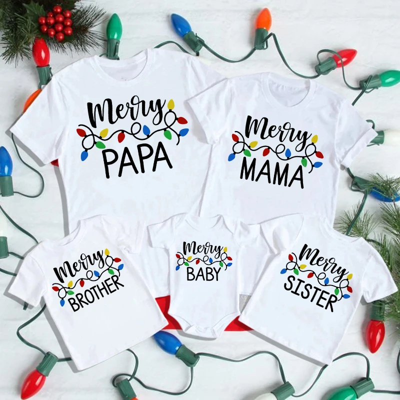 Christmas Family Matching Clothes Adults Kids Outfits Tops Baby Jumpsuit Xmas Dad Mom Daughter Son Look T-shirt Holiday T Shirt