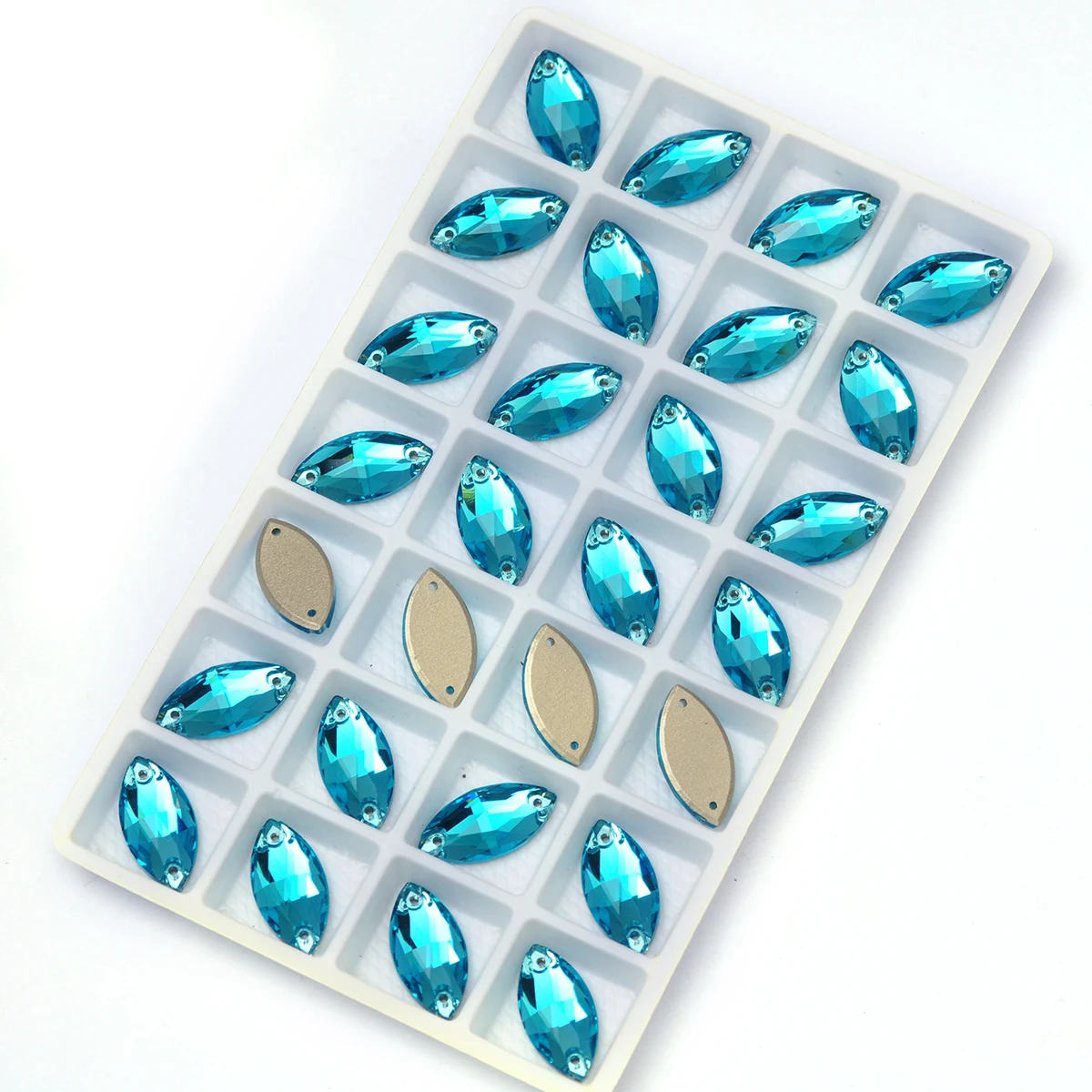 PUBRILEX K9 Glas-Aufnähsteine Navette-Form Flache Kristalle zum Aufnähen für Handarbeiten, Taschen, Kleider und Accessoires – Detail 8