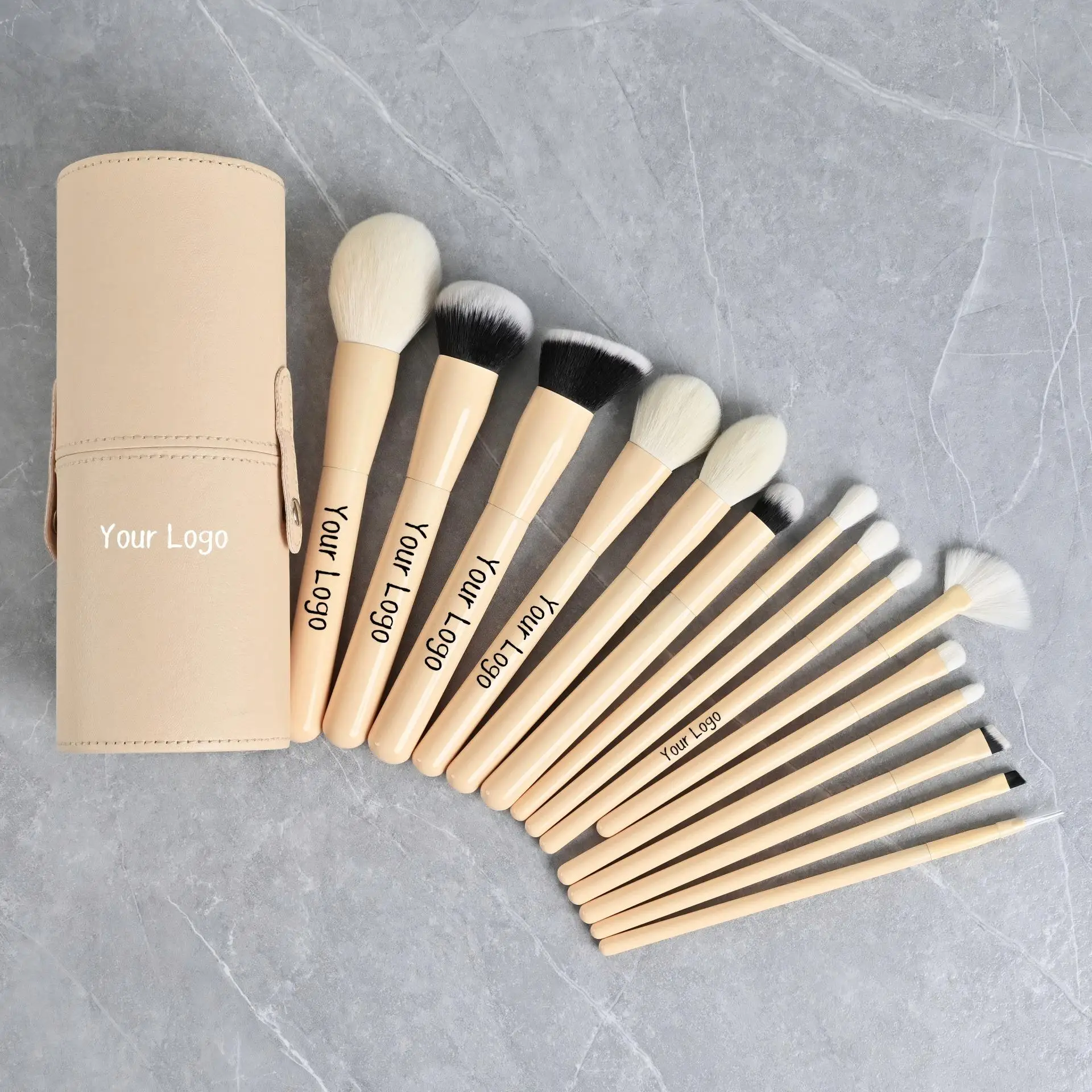 Conjunto de pincéis de maquiagem, 15 peças, cabra, cabelo natural, kit de pincéis brancos, luxo, profissional, academia, logotipo privado personalizado, 5 conjuntos