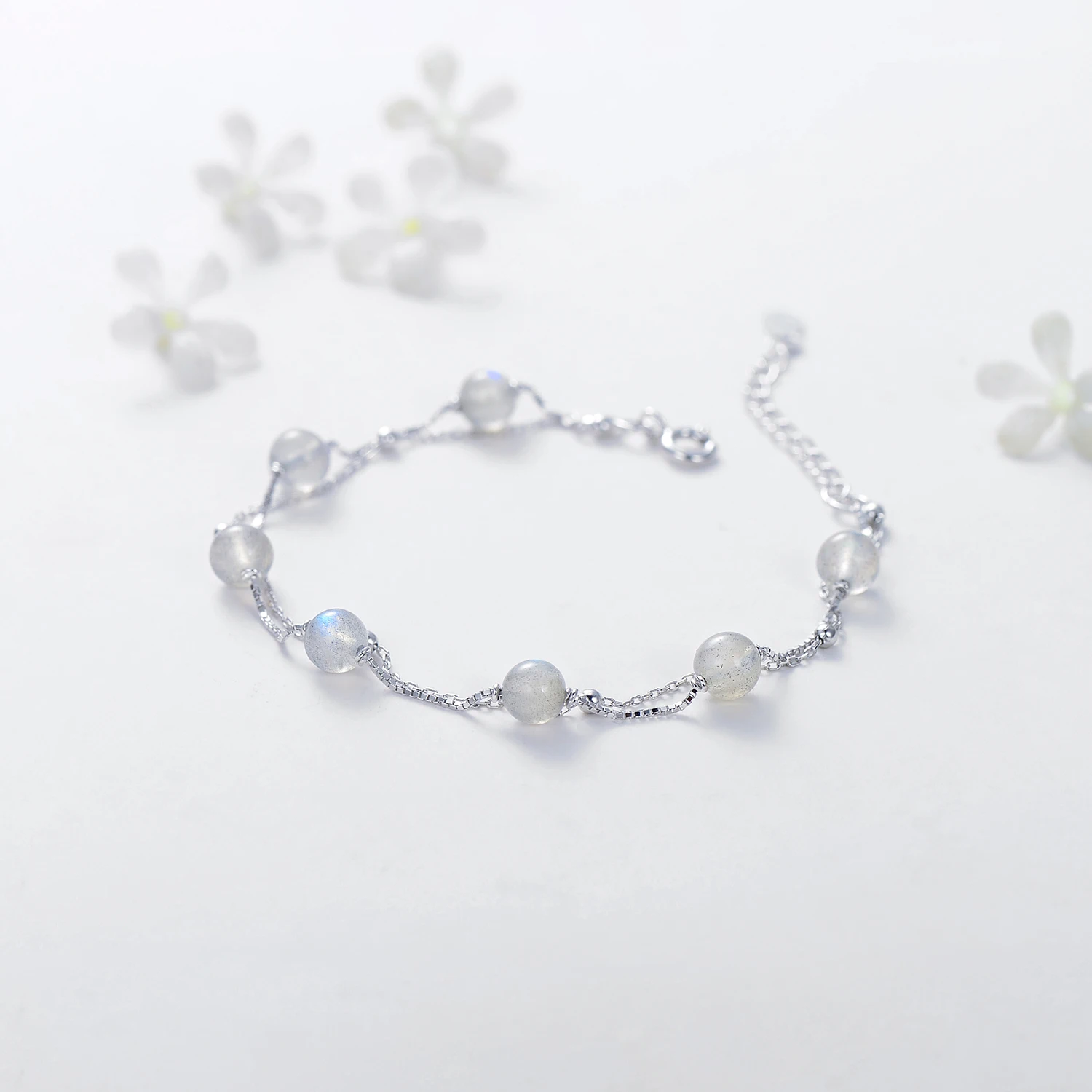 MODIAN Natural Moonlight Crystal Bracelet Genuine 925 Sterling Silver Chain Link Bangle Jewelry Accessories Women Jewelry Bijoux
