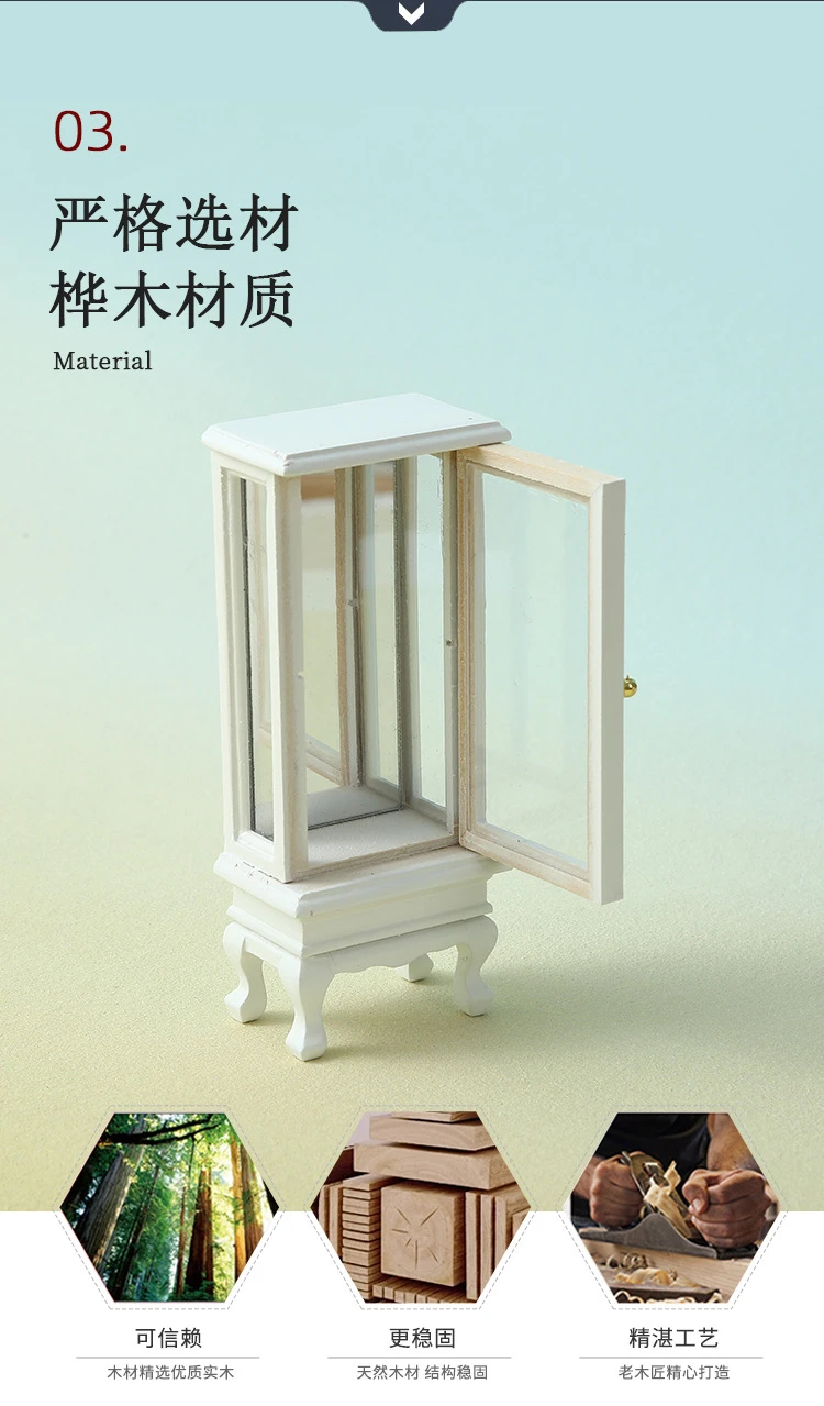 

Display Case Furniture House Kitchen Cabinet Pocket Dollhouse Pastry White Miniature