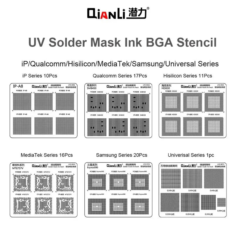 

Qianli Green Oil Net UV Solder Mask Ink Kit For iPhone/Huawei/Samsung Motherboard CPU IC Chip Rework BGA Reballing Stencil