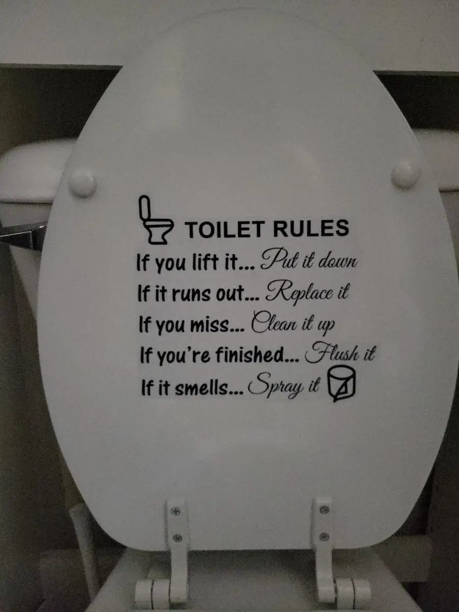 1 piece self-adhesive toilet sticker - humorous bathroom rule design, easy to stick, tear and durable PVC material, irregular sh