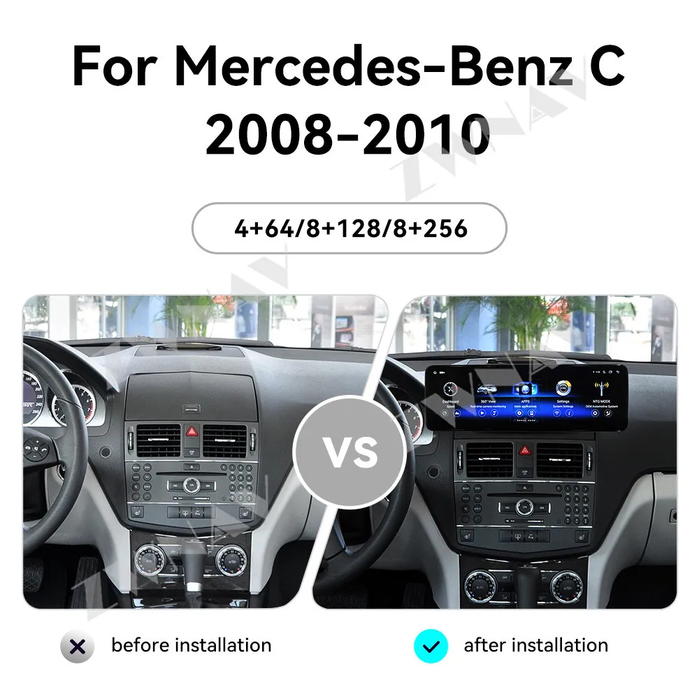 

14,9-дюймовый автомобильный радиоприемник CarPlay QLED Android 14 для Mercedes-Benz C 2008-2010, GPS-навигация, стерео мультимедийный плеер, головное устройство