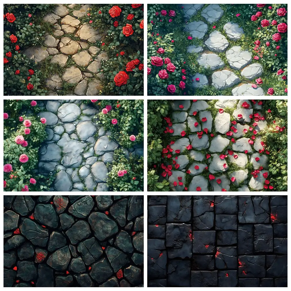 

Flowers Stone Road Backdrop Valentine's Day Wedding Birthday Party Event Ceremony Floor Decor Photography Background Photostudio